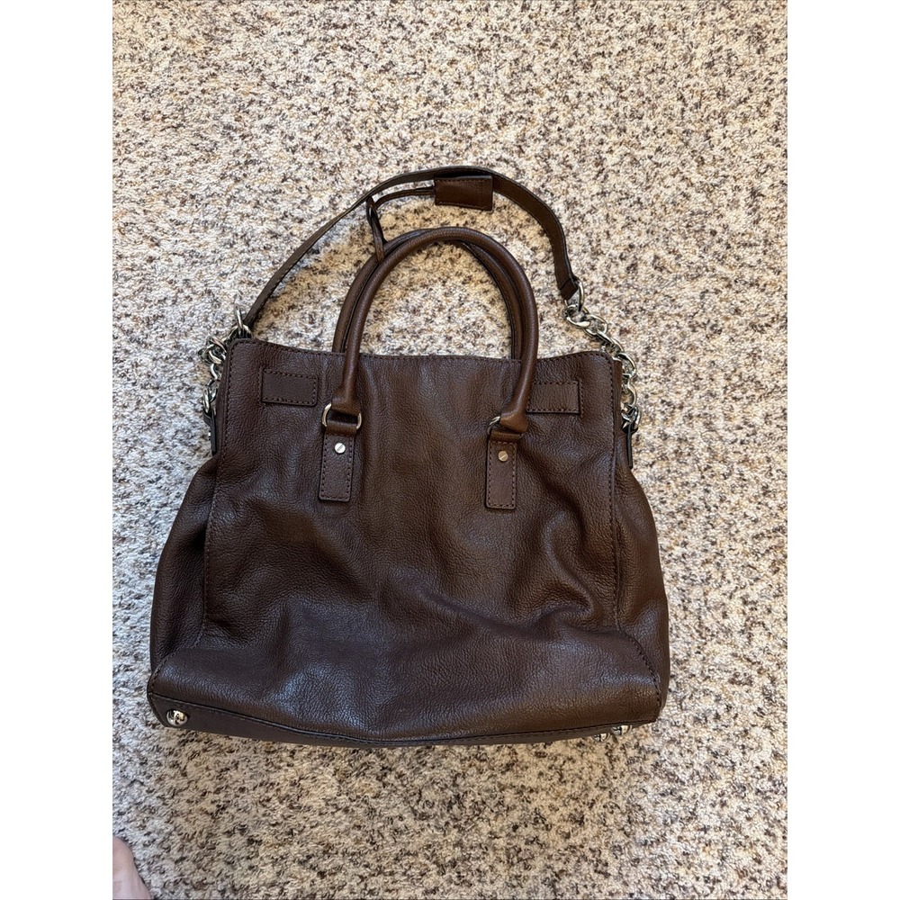 Michael Kors Brown Satchel Chain Strap Padlock Silver Hardware Double Handles - Picture 2 of 8